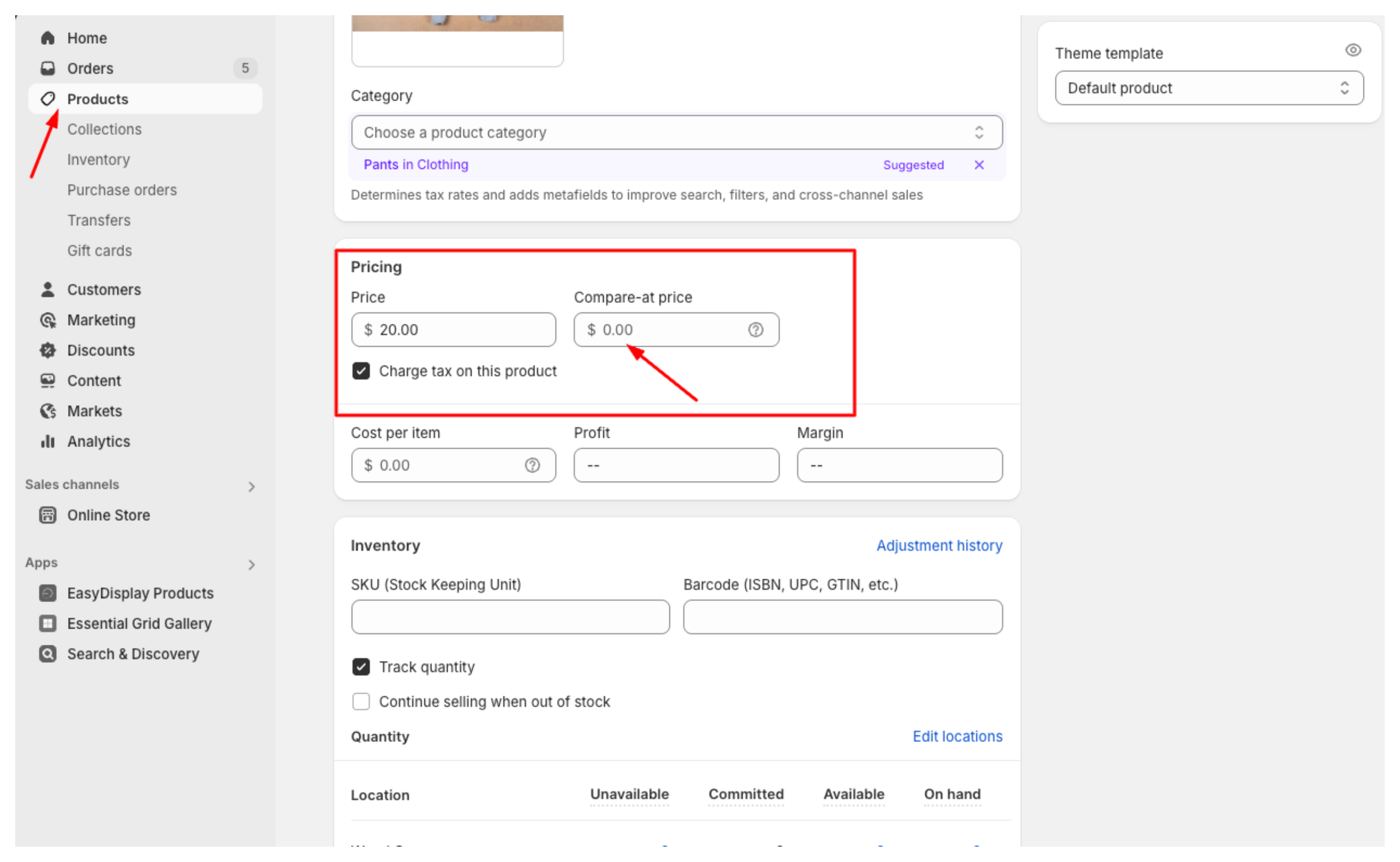Update Compare at Price field